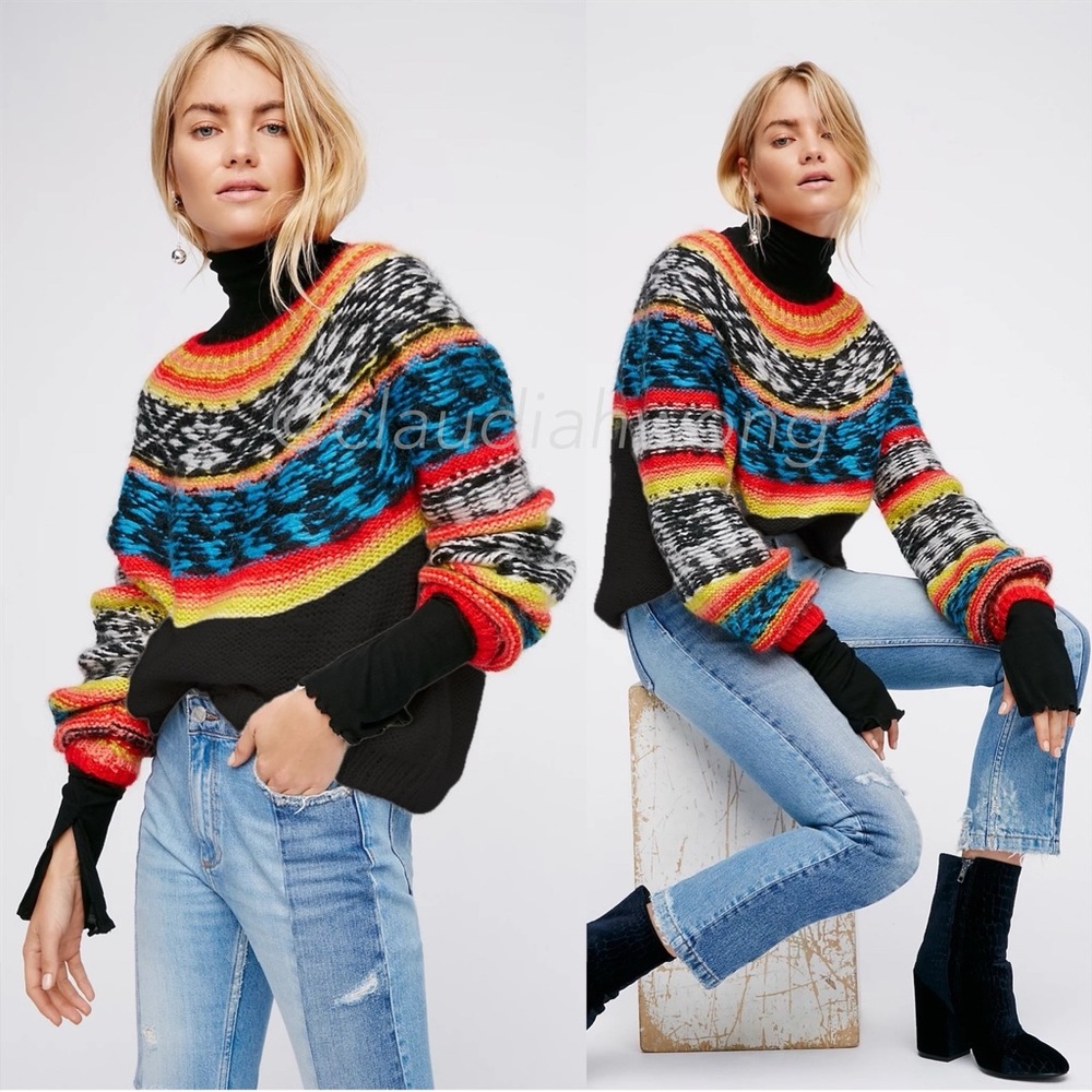 MES DEMOISELLES Goyave Fair Isle Knit Sweater in Black